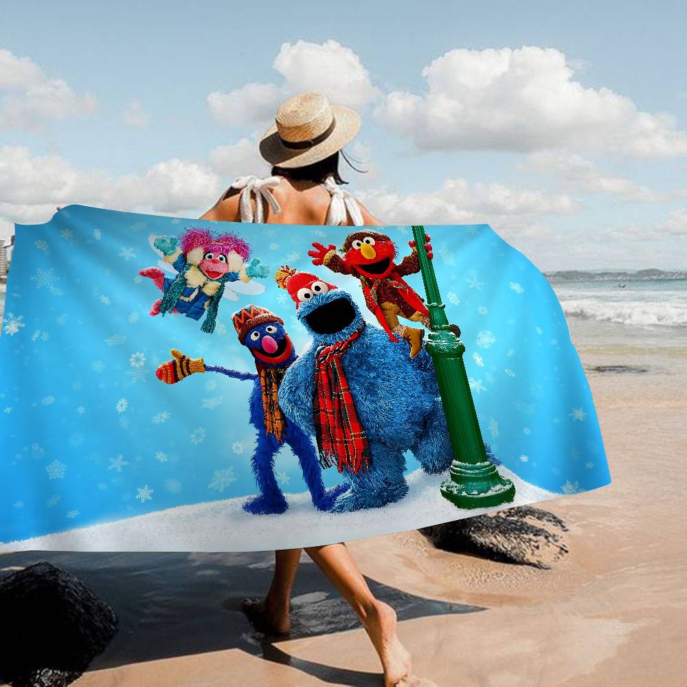 Cartoon S-Sesame-S-Street Bath Towel Microfiber Soft Water Absorbing Breathable For Girl Kids Decorative Cartoon Beach Towel
