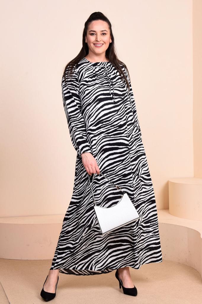 Women's Big Size Dress Plus Size Patterned Viscose Dress Mother Brown