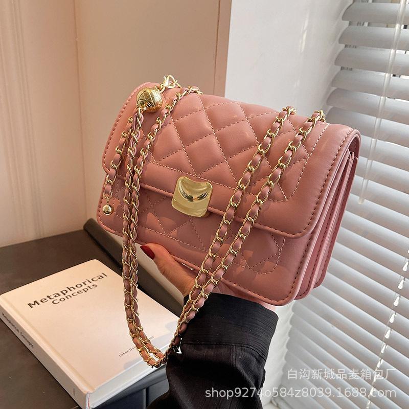 Popular popular fashion diamond chain small bag women's bag 2025 new trendy simple embroidered thread shoulder messenger bag