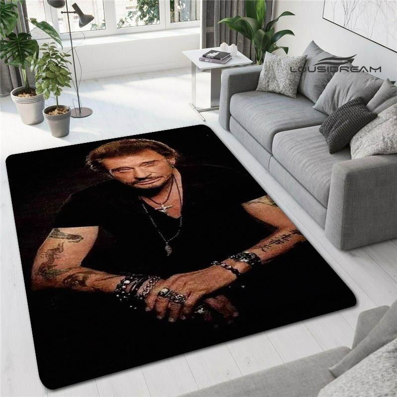 Französischer Rockstar Johnny Hallyday bedruckter Teppich, Spielzimmer, Wohnzimmer, Schlafzimmer, rutschfester Teppich, Fotografie-Requisiten, Geburtstagsgeschenk
