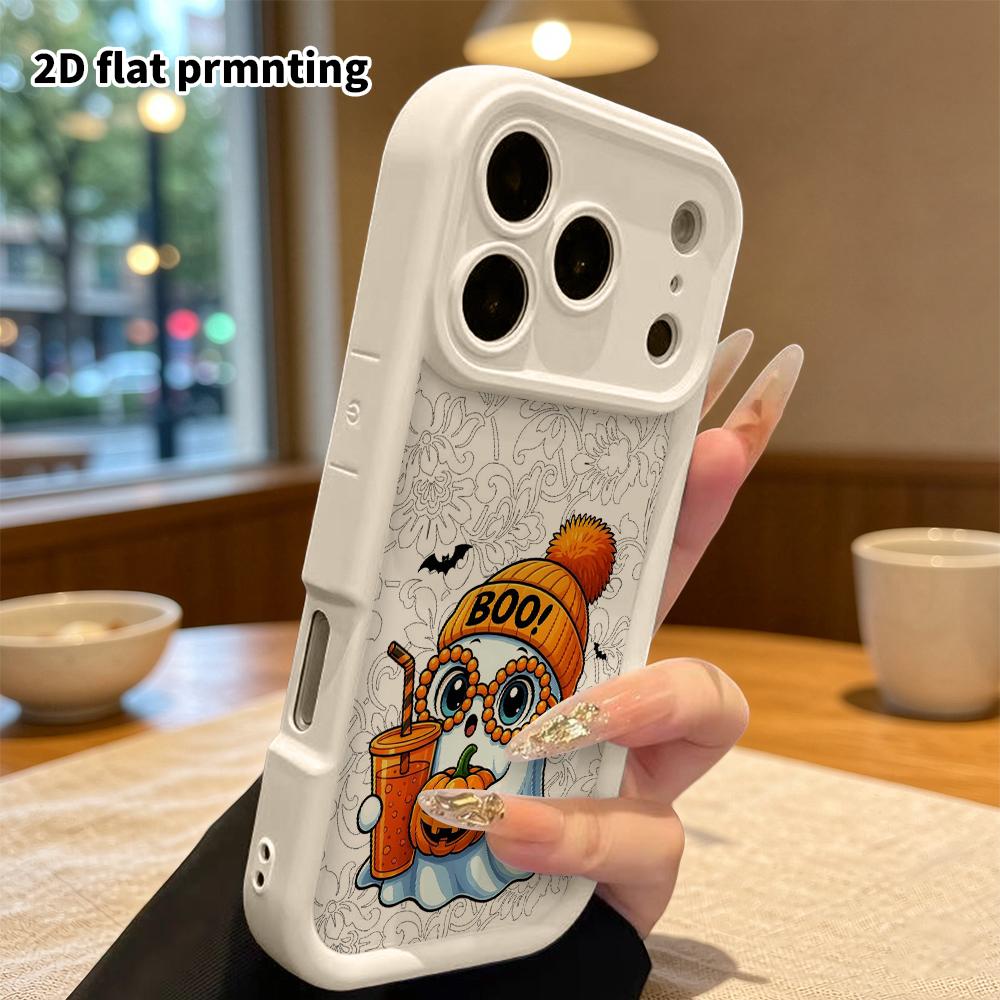 Phone Case: 2D flat design suitable for iPhone 18 17 16 15 14 13 Pro protective case, unisex, cute ghost BOO, Christmas and Halloween gift