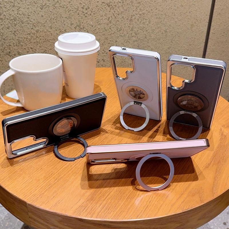 For Samsung Galaxy S24 Ultra Magnetic Case Rotating Kickstand Gear Stress Relief Leather Phone Back Cover