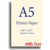 Natural Cream A5 Printer Paper - 8.3"x 5.83" - 60lb Text (90 Gsm) - 100 Sheets