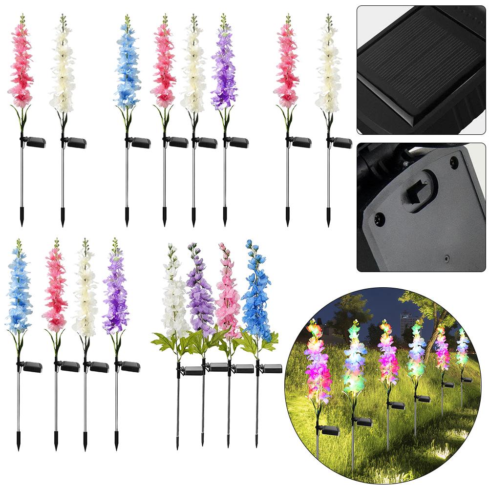 2/4Pcs Outdoor Solar Delphinium LED Light Colorful/Warm Light Solar Garden Lights IP65 Waterproof Yard Decor and Gift for Mother