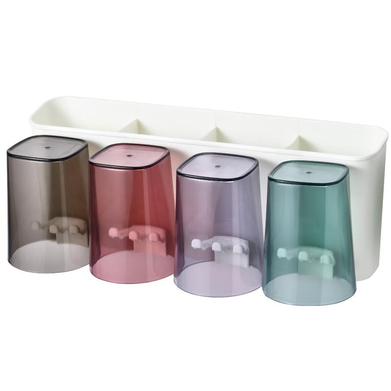 Wall-Mounted Multi-Toothbrush Holder with Punch-Free Base and Toothpaste Storage