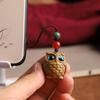 Creative Green Sandalwood Owl Keychain Pendant for Men, Women, and Couples