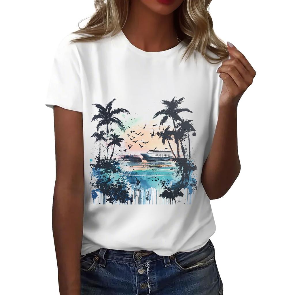Women's Round Neck Casual Printed Short-sleeved T-shirt Top