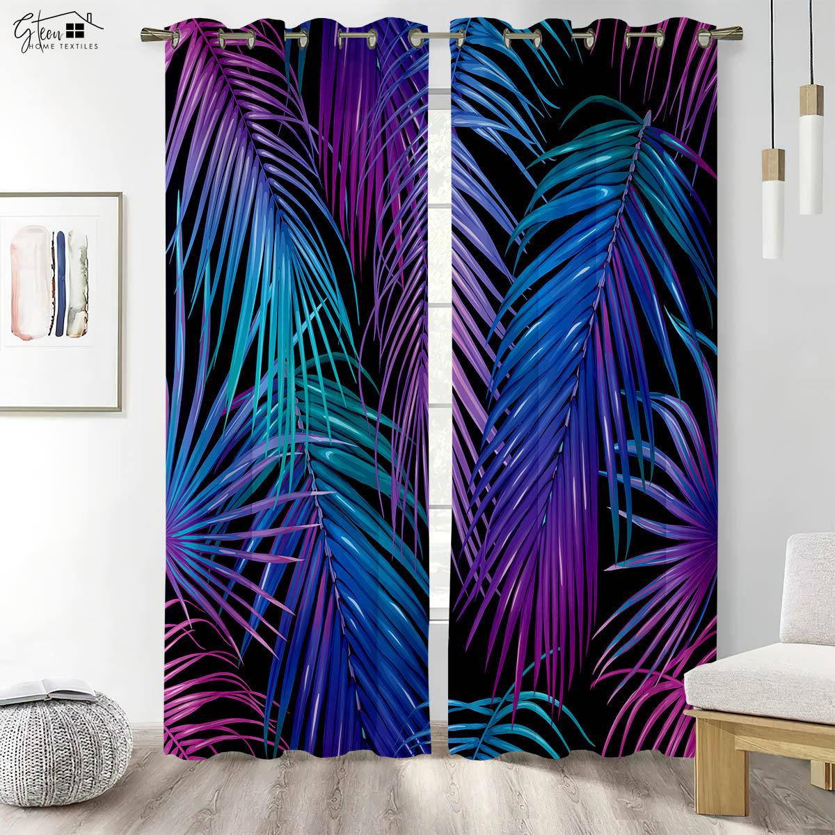 

Тропические шторы из листьев банана Юго-Восточная Азия Лесной ресторан B&B Hotel Свежие и простые декоративные шторы W50xH130(CM)x2PCS&Rod pocket