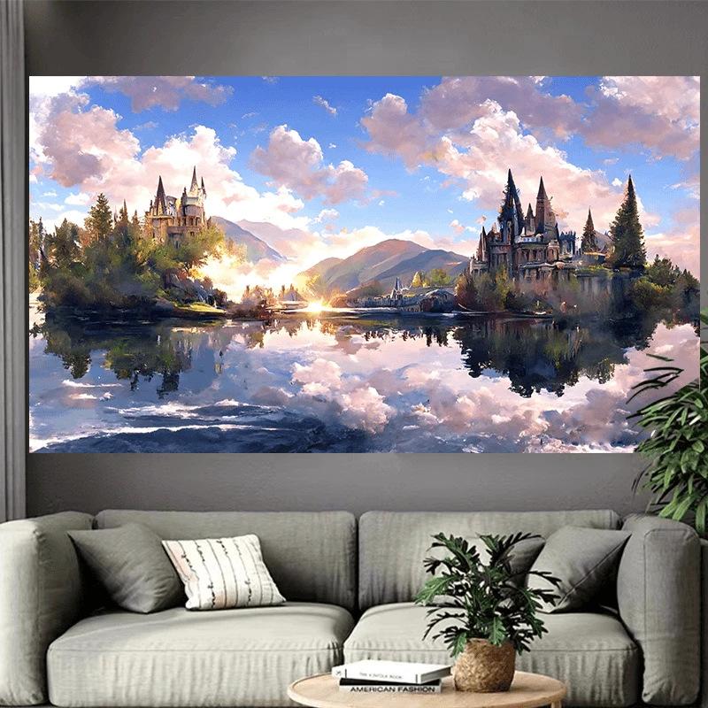 VIKAMA Fantasy Castle Tapestry Starry Night Watercolor Art Modern Bohemian Style Living Room Bedroom Background Wall Decoration