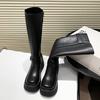Black American retro versatile but knee thick-soled boots women's 2025 new summer slimming and heightening knight boots