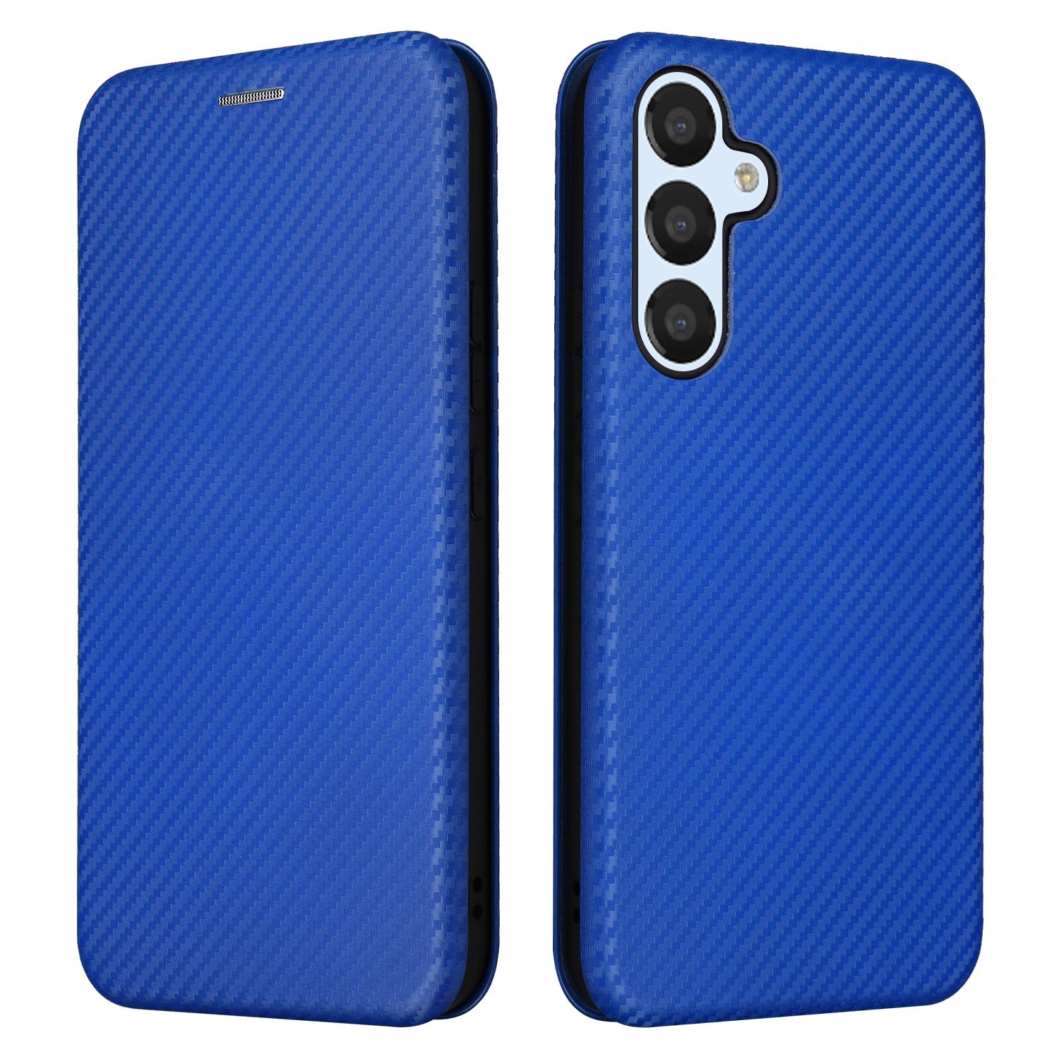 

For Samsung Galaxy A34 5G Carbon Fiber Texture Leather Stand Phone Cover Phone Case with Card Slot Blue