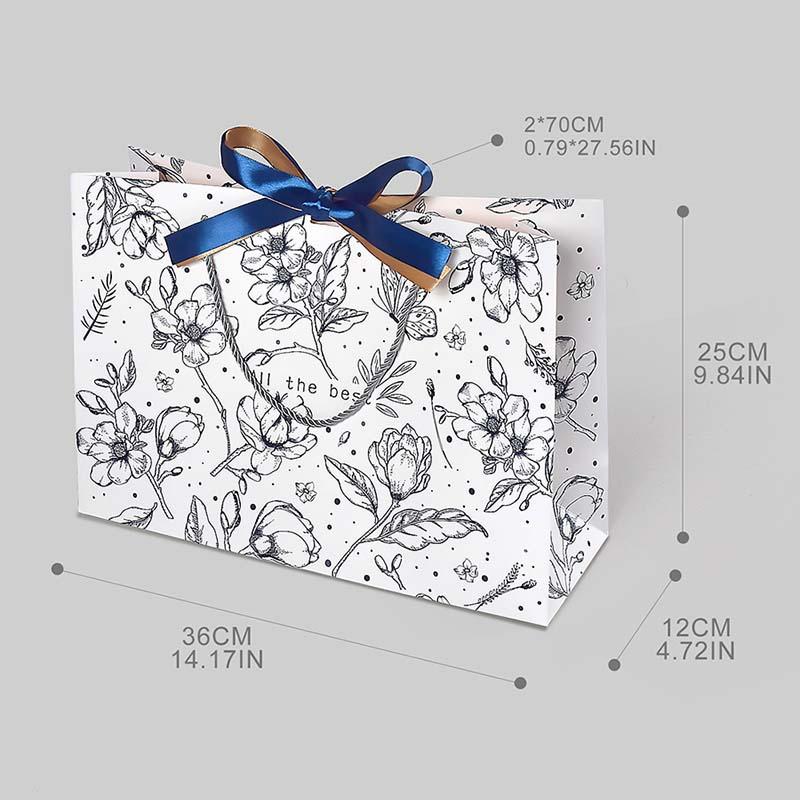 WTEMPO Large Capacity Hand-held Gift Paper Bags Retro Elegant Printed Bags Daily Presents Packaging Bags Ideal for Storing and Gifting Delicate Items