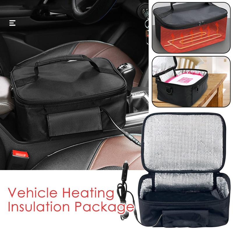 2024 Car 12v Heated Lunch Insulation Pack Electric Food Meal Thermostat Bag Travel Bento Mini Microwave Black Large Capacity