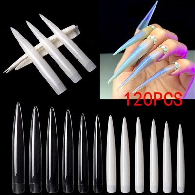 120pcs XXL False Nail Tips Extension Full Cover Sculpted Transparent Natural Artificial Fake Nail Gel Tips Nail Art Manicure Tools