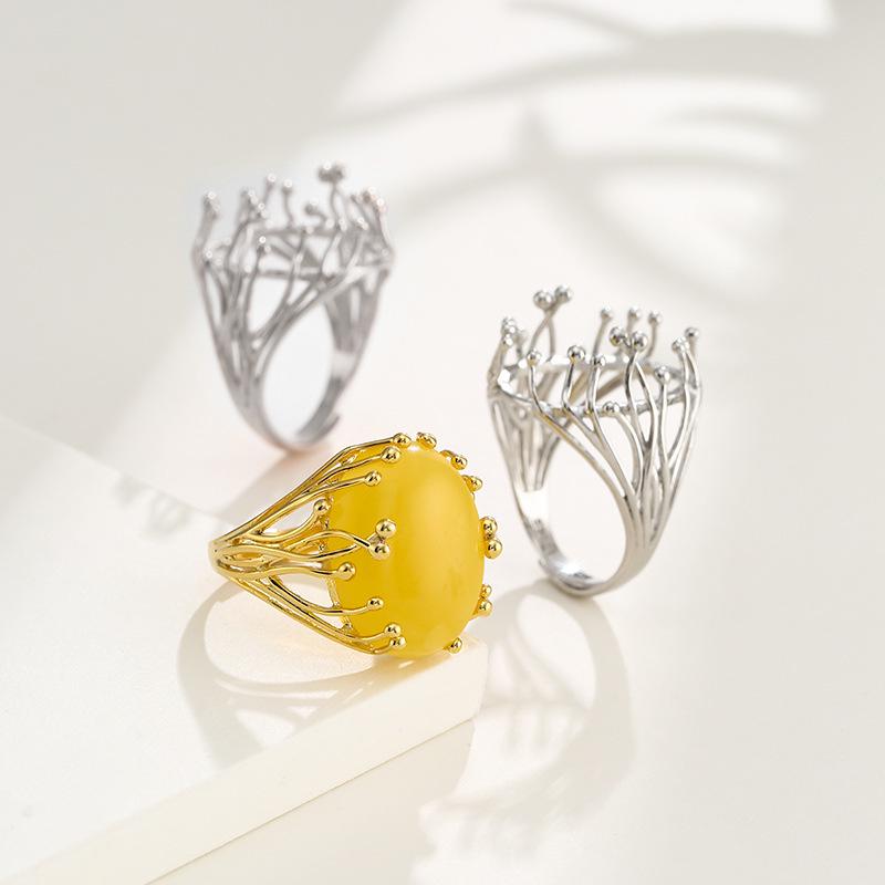 Porte-bague DIY Incrusté de Cire d'Abeille et de Jadéite - Accessoire de Mode Unisexe pour l'Index