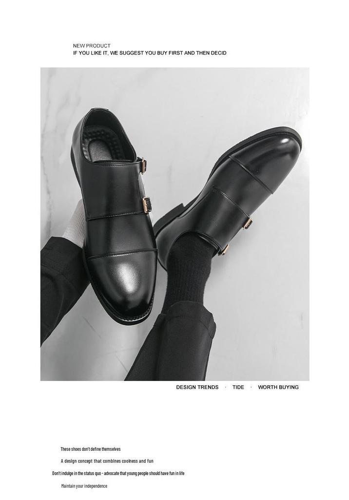 Ανδρικά Δερμάτινα Μοναχικά Παπούτσια Slip-On με Διπλή Αγκράφα - Μυτερή Μύτη, Επίσημα & Casual, Άνοιξη/Φθινόπωρο.