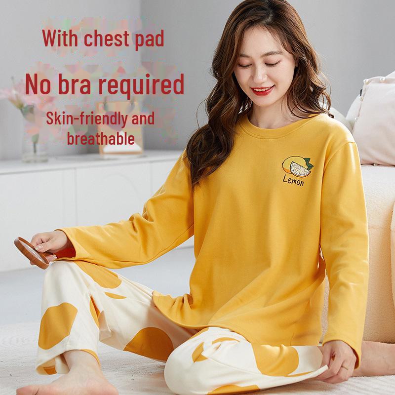 Women's Long-Sleeve Padded Pajamas, Cute Cartoon Style, Large-Size, Spring & Autumn Homewear, 2024 New Collection.