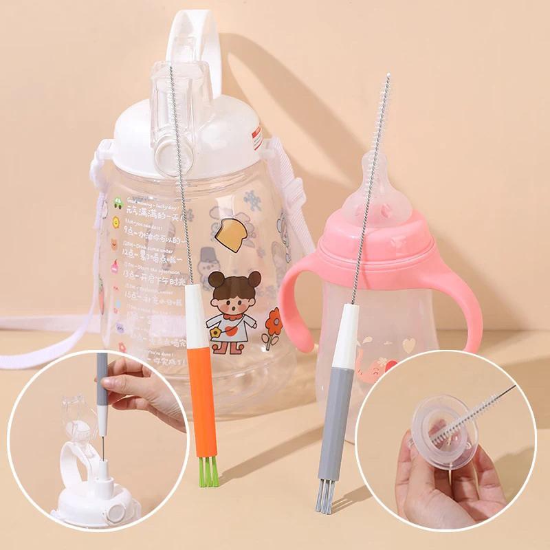 Multi-Functional Straw Brush Detachable Three-In-One Baby Bottle Brush No Dead Angle Cup Lid Gap Thin Tube Cleaning Brush