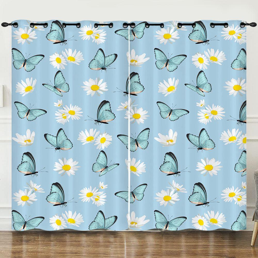 Curtain Butterfly Dark Curtain 3D Digital Printing Sunshade Bedroom No Punching