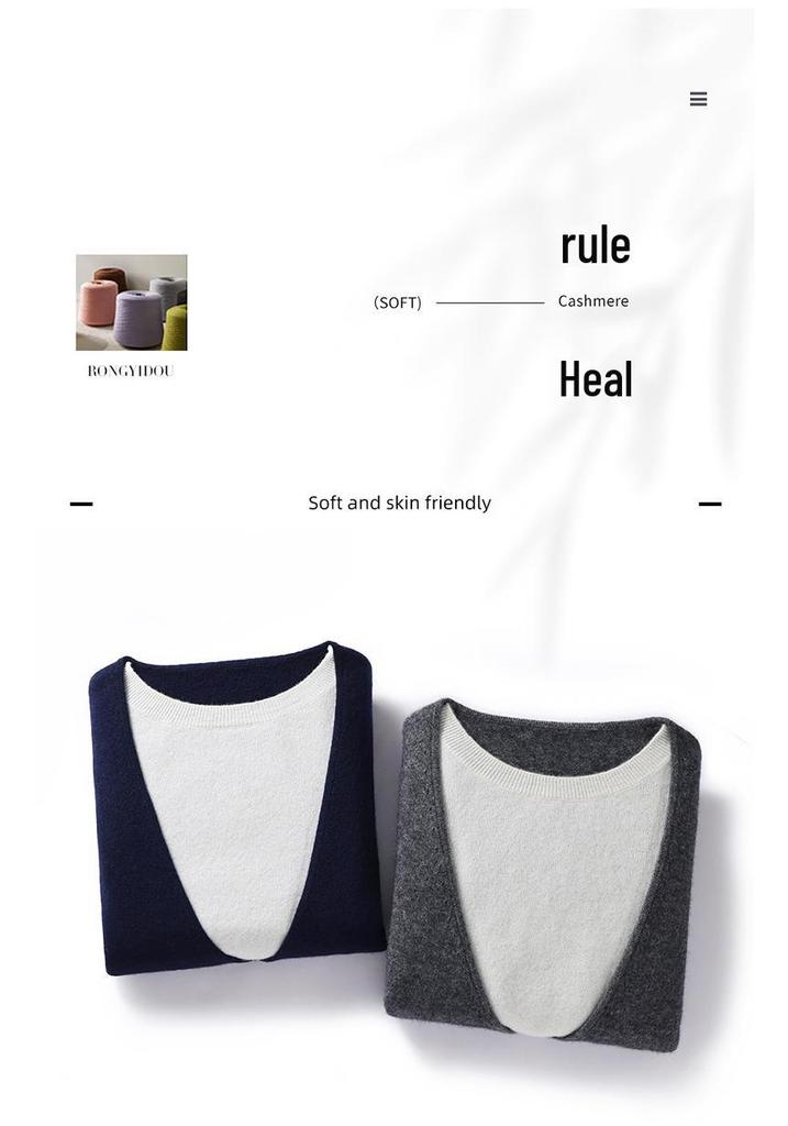 35% Cashmere Women's Color Block Faux Layered Korean Style Pullover Sweater