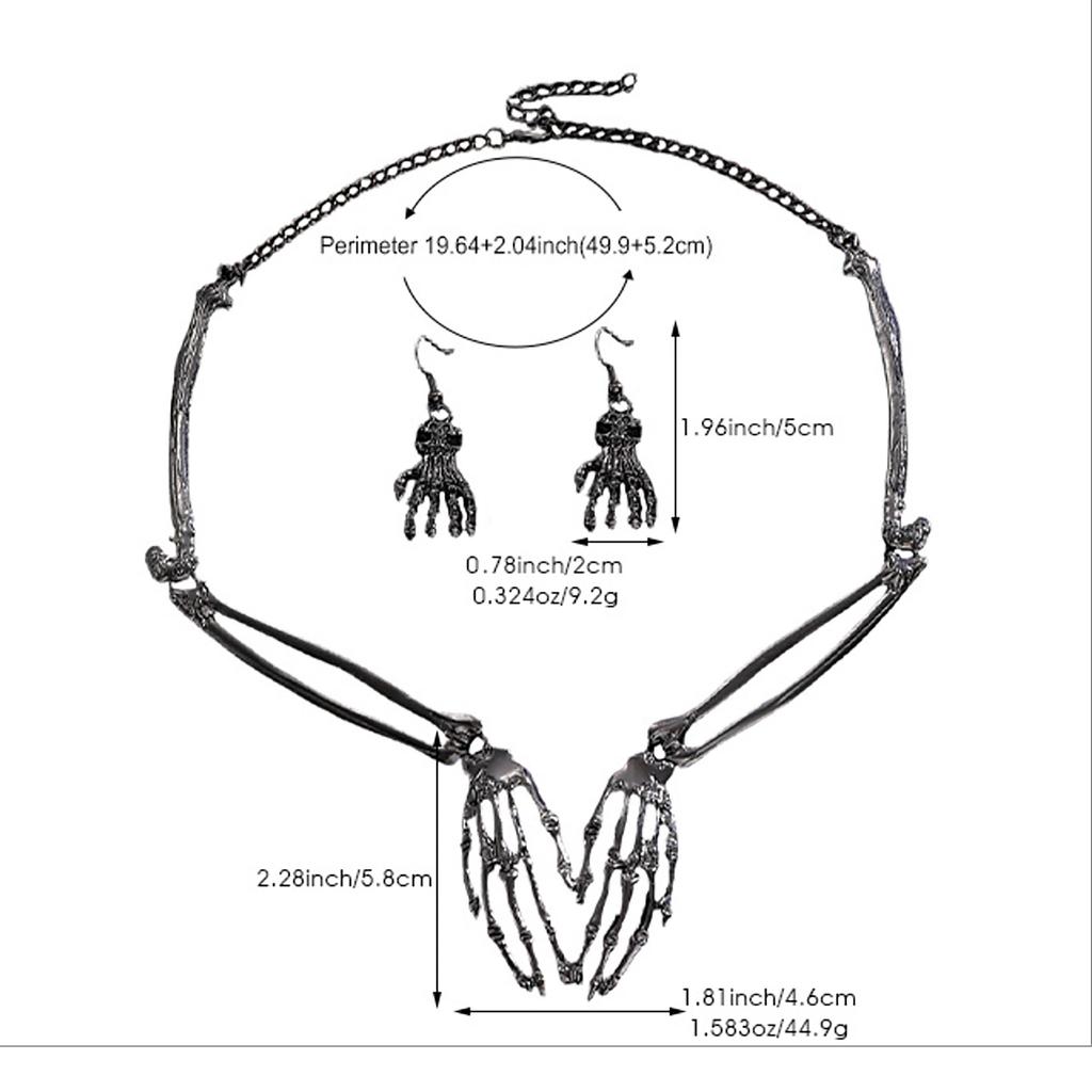 Fashion Personality Dark Style Skeleton Ghost Claw Necklace Finger Bone Earrings Set Halloween Costume Accessories
