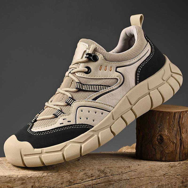 Fashion Lace-Up Men's Outdoor Shoes Antiskid Men Casual Walking Shoes All-match Mens Comfortable Sneakers Genuine Leather Hiking Flats