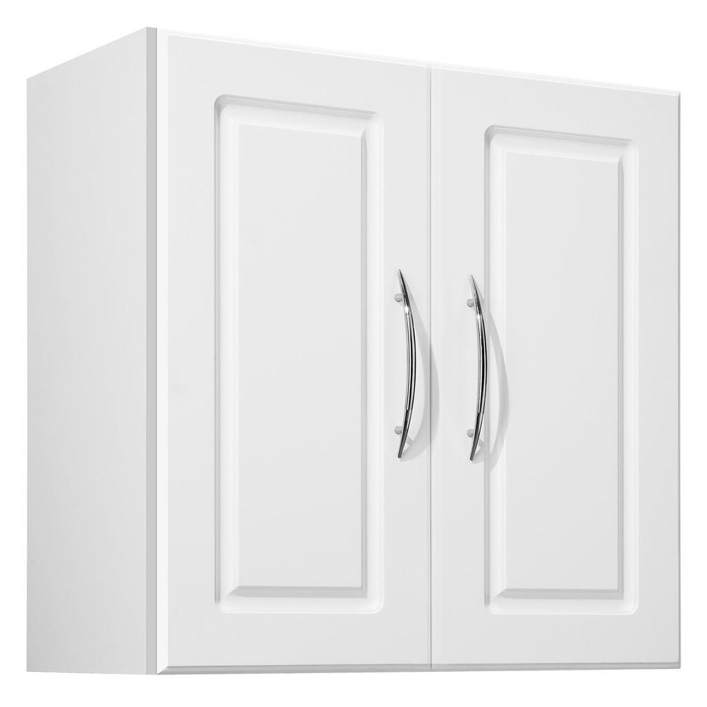 Laundry Room Wall Cabinet, 2-Tier Wall Mounted Hanging Cabinet with Adjustable Shelf, 60 Cm Cupboard Storage with 2 Doors, for Kitchen, Bathroom,