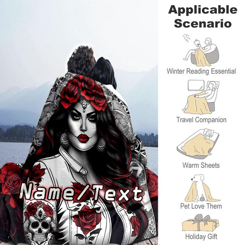 1PC Custom Name Day Dead Art outdooor Flannel blankets Throw Blanket All-Season Throw Gift Bedspread for Couch, Bed, Camping Holiday Birthday gift