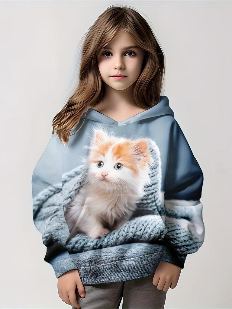 Hoodies Kawaii Animals Cat 3D Print Sweatshirts Boys Girls Harajuku Unisex Hooded Sweatshirts Kids Ethnic Style Clothes Coat