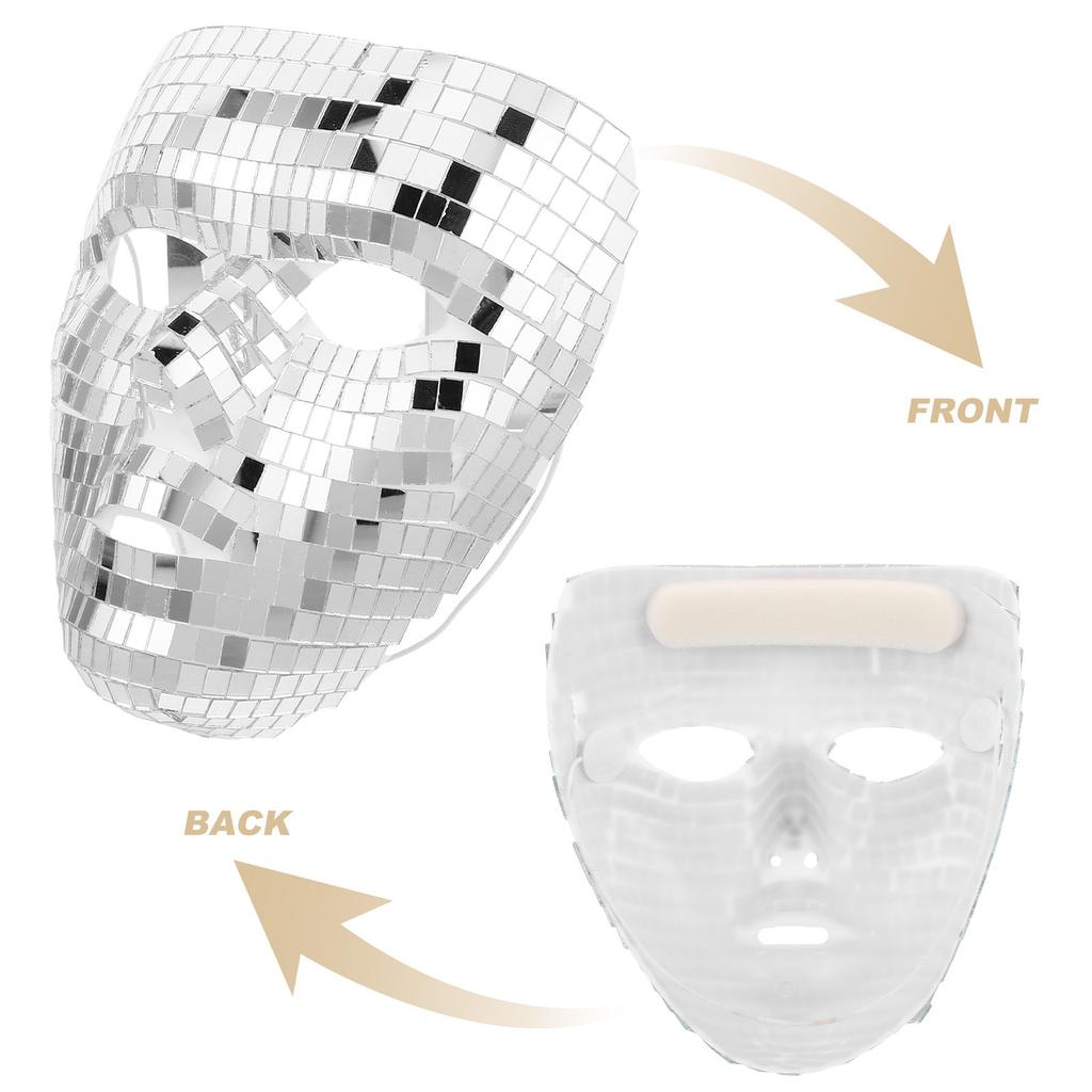 Disco Ball Mirror Face Mask Sparkly Glitter Full Coverage Costume Mask for Halloween Carnival Masquerade Party Stage Performance