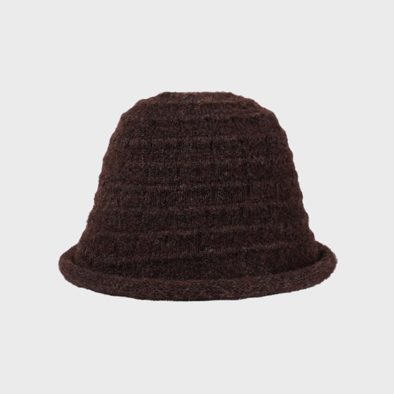 Autumn Winter Knitted Bucket Hat Women's Curling Solid Color Warm Fisherman Hat