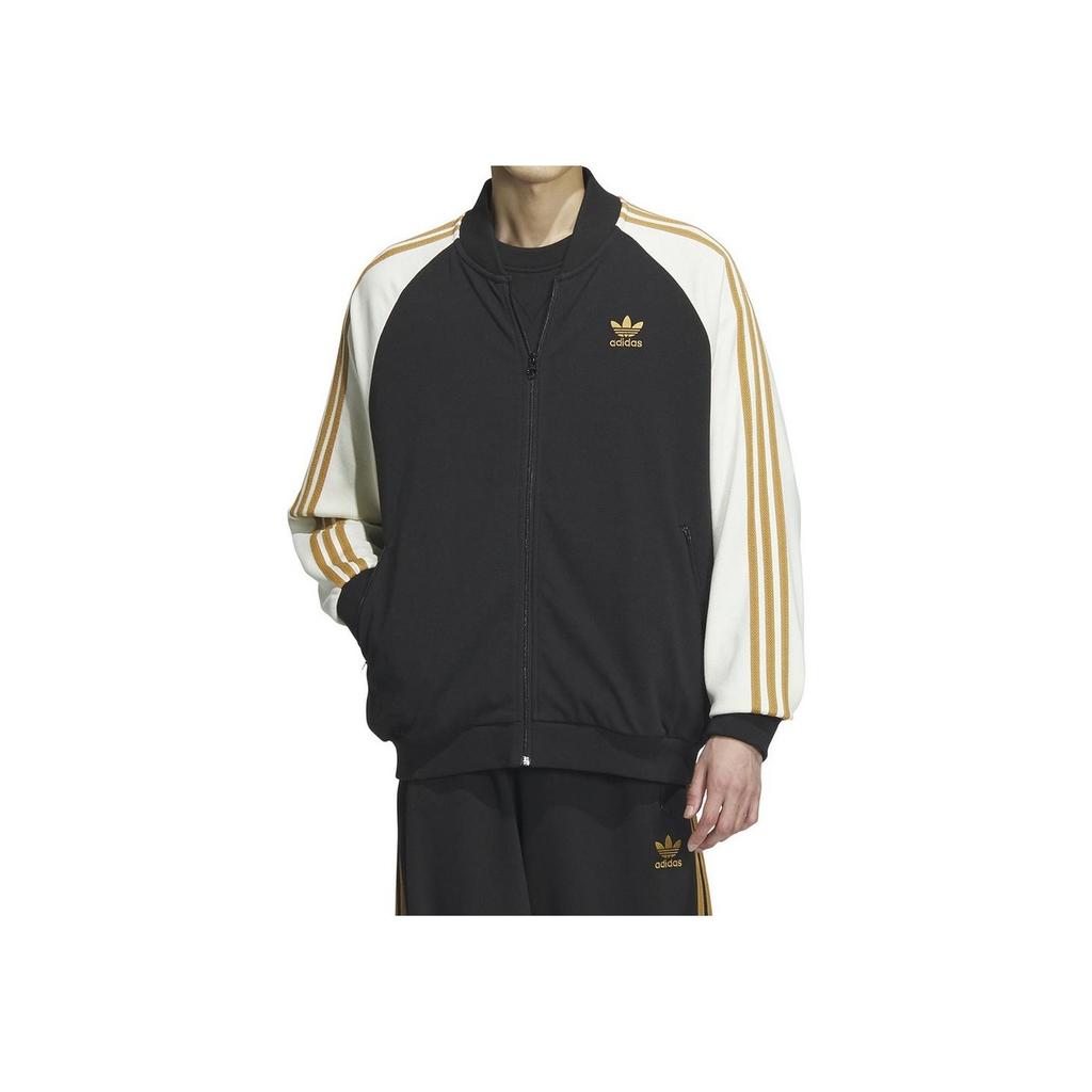 adidas Originals Patchwork Design Collared Long Sleeve Jacket Men Jacket Black IX4240
