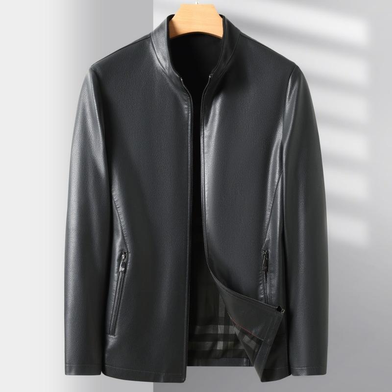 Autumn and winter new middle-aged father leather jacket men's business casual stand collar genuine leather sheepskin jacket