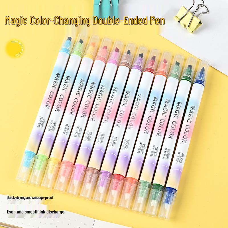 

Magic Color-Changing Dual-Tip Fluorescent Pen - Large Capacity Highlight & Marker Pen for Students Chisel Tip
