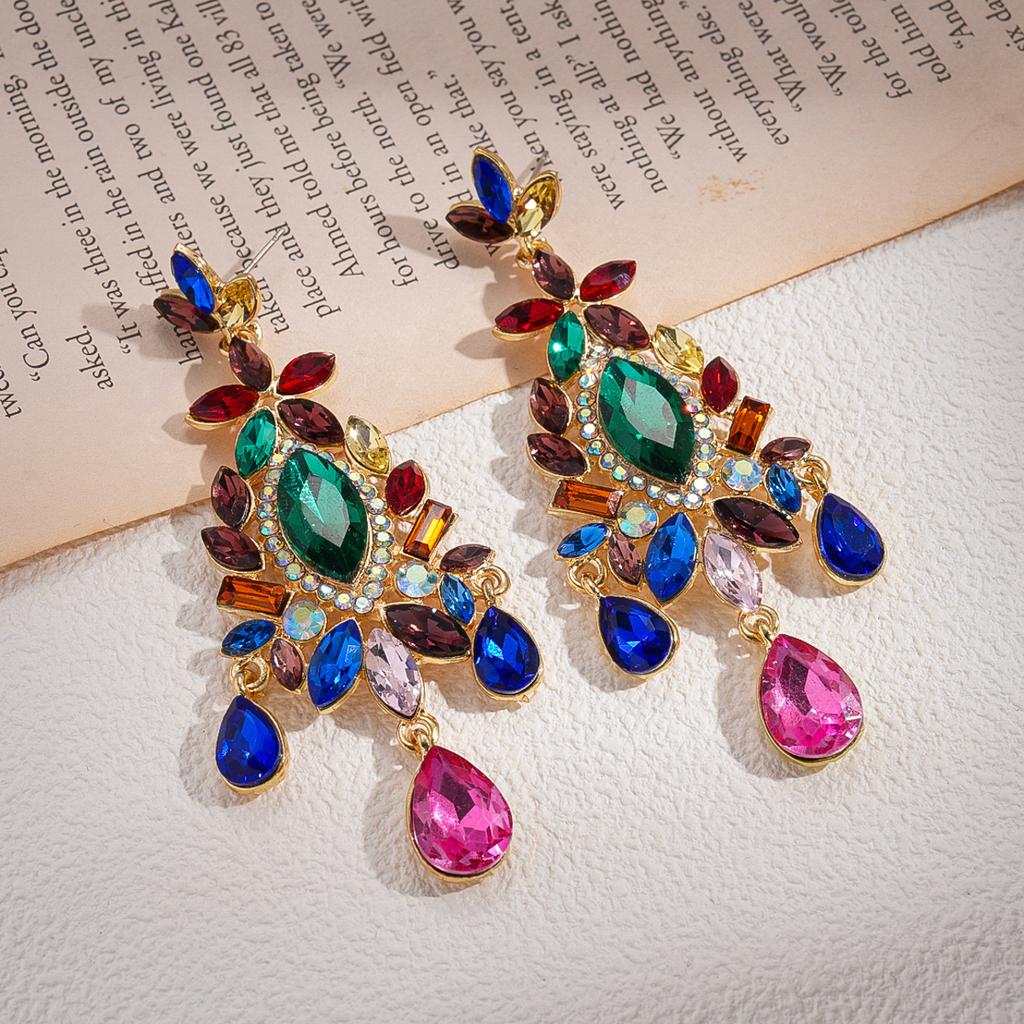 Court Style Diamond-set Flower Water Drop Silver Needle Earrings Fashionable and Exquisite Earrings