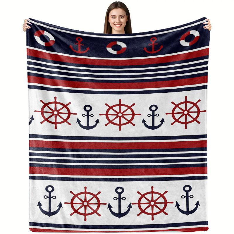 Ship Rudder Print Blanket Soft Fleece Flannel Lightweight Nautical Blanket Cozy Warm Plush Throw Blanket Sofa Couch Chair Decor