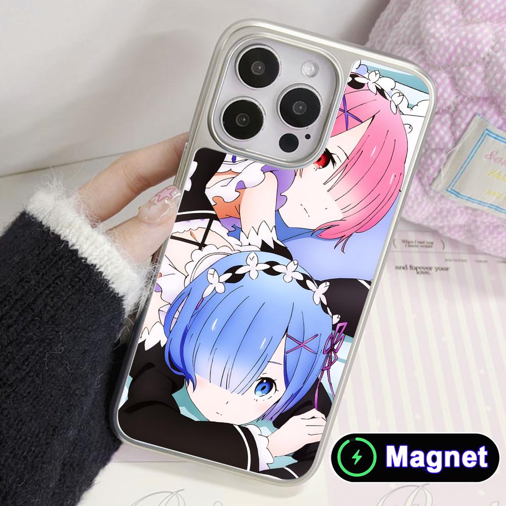 ReZero Rem Ram Silver Plating Magsafe Mobile Phone Case for iPhone 17 16 15 14 13 12 11 Air Pro Max Plus Colorful Cover