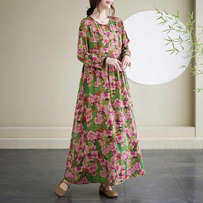 Vacation Style Round Neck Vintage Long Flesh Covering Dresses