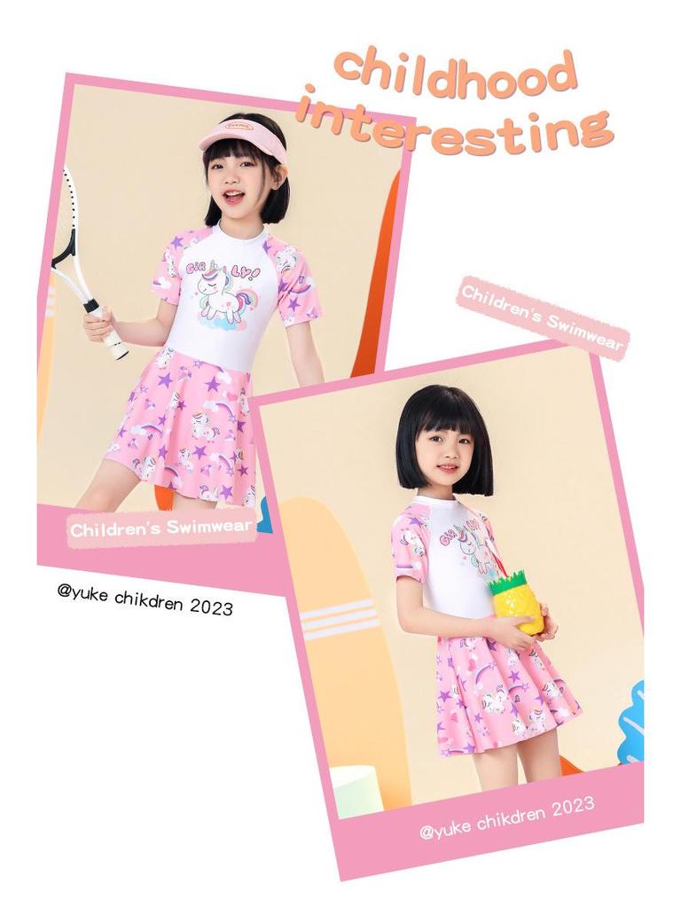 2024 Girls' One-Piece Skirt Swimsuit - Summer Swimwear for Kids in Small, Medium & Large Sizes