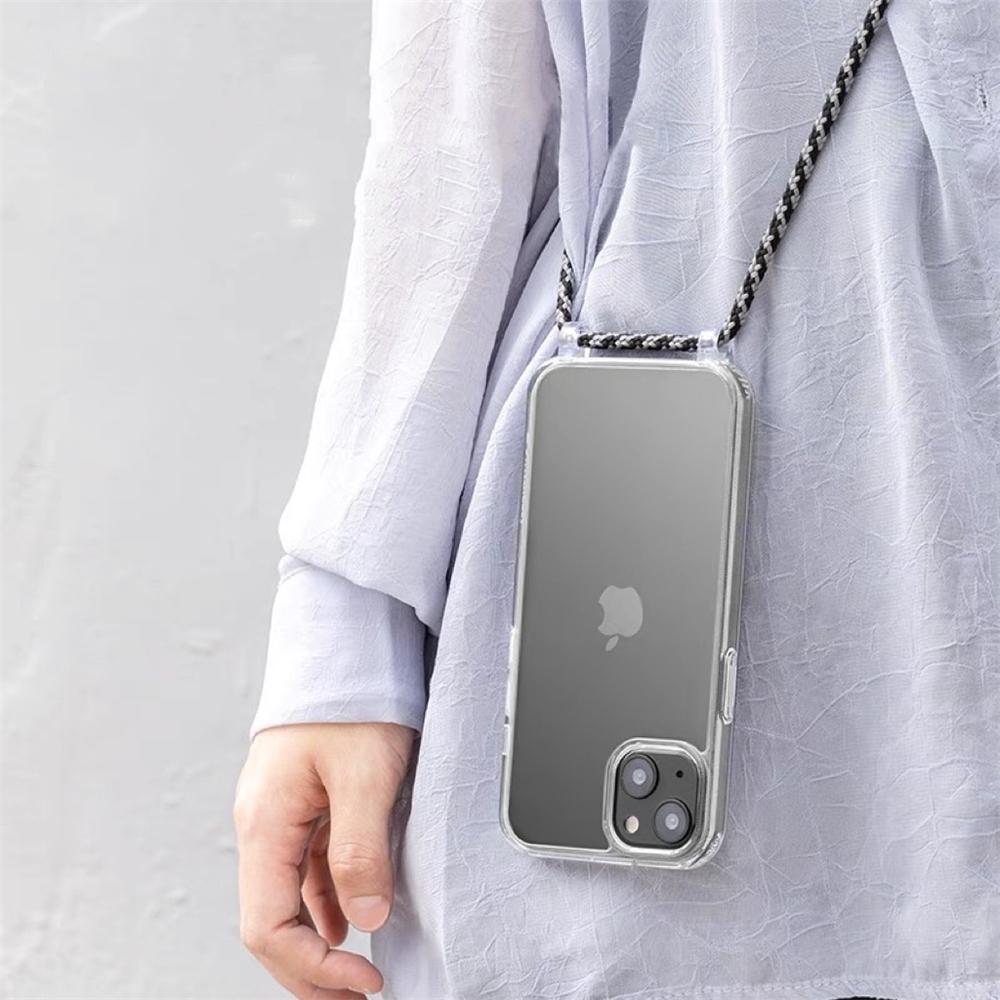 Crossbody Necklace Lanyard Transparent Phone Case For iPhone 17 16 15 14 11 12 13 Pro Max XS XR 8 Plus Cord Rope Acrylic Cover