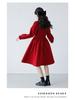 Girls' Red Ruffle Stand Collar Long Sleeve Waist-Hugging Dress for Autumn