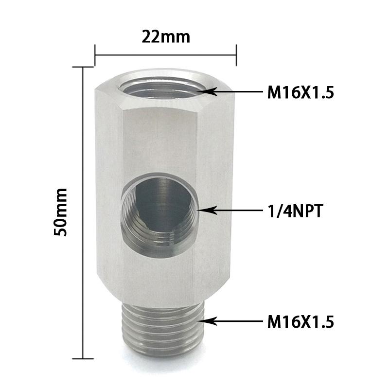 

Fuel Pressure Sensor Tee AdapterM14*1.5 M16*1.5 Gauge Port Adapter Turbo Supply Feed Line ss304 Side Holes 1/4npt 3/8NPT M16x1.5-1-4NPT