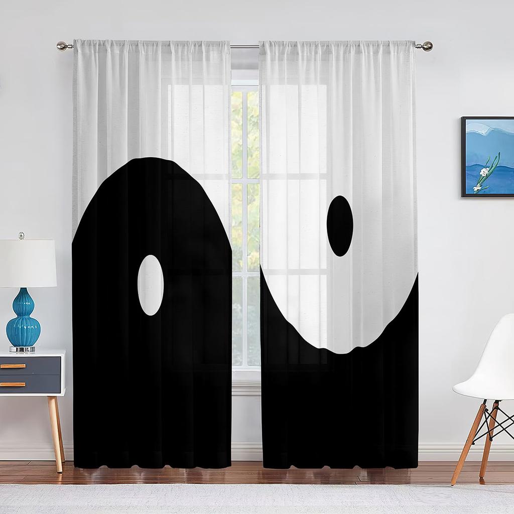 Oriental Themed Dragon with Yin Yang Curtains for Living Room Home Decor Modern Kitchen Bedroom Window Cortinas 2pcs Rod Pocket