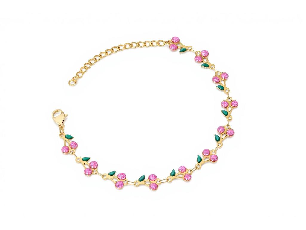 18k Gold Cherry Crystal Bracelet - Exquisite Light Luxury Stainless Steel Women's Jewelry