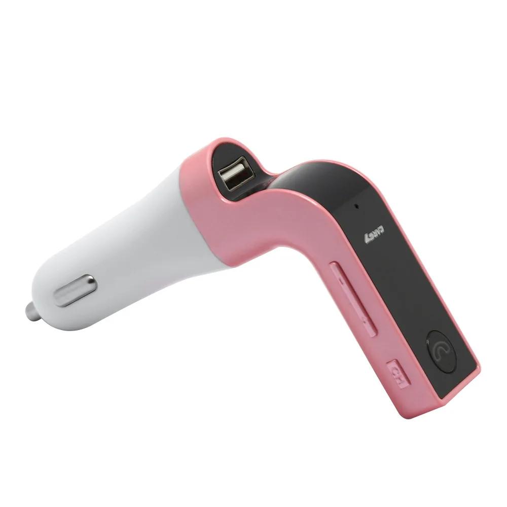 

Многофункциональный автомобильный Bluetooth Hands-Free передатчик FM-передатчик радио музыкальный динамик USB быстрое зарядное устройство MP3 музыкальный плеер G7 розовый