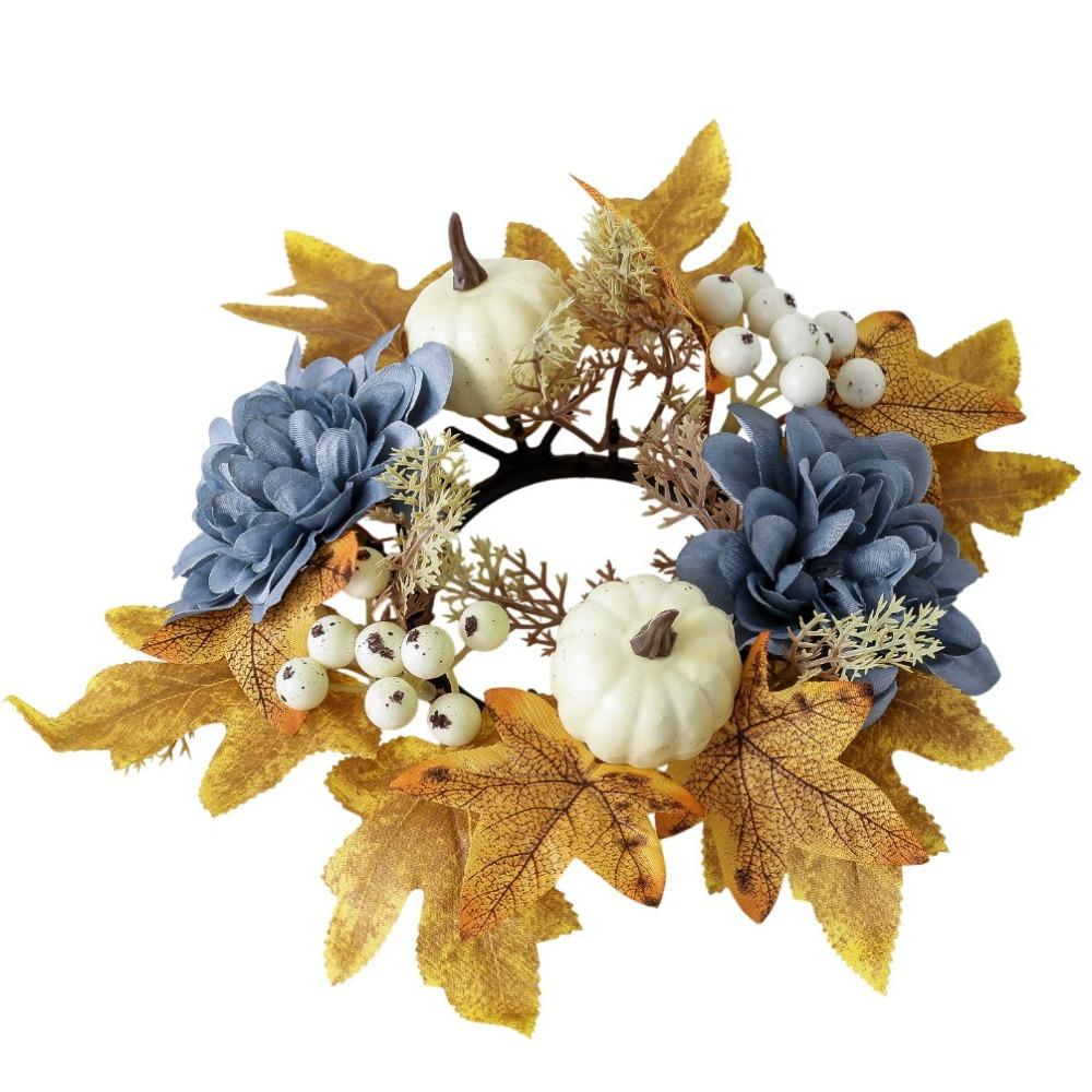Simulated Maple Leaf Autumn Candle Wreath Faux Maple Leaf Harvest Decor Candle Ring Table Centerpiece 1pc Fall Candle Holder