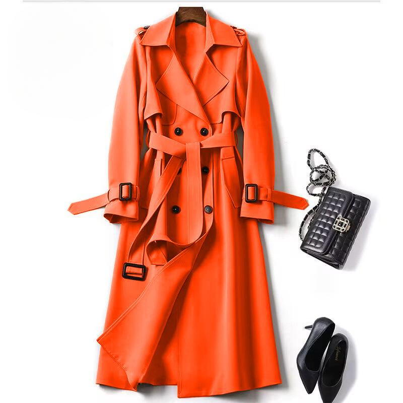 Long Trench Coat Women Lace Up Button Coats Full Sleeve Turn Down Collar Splice Jackets Solid Pockets Office Streetwear
