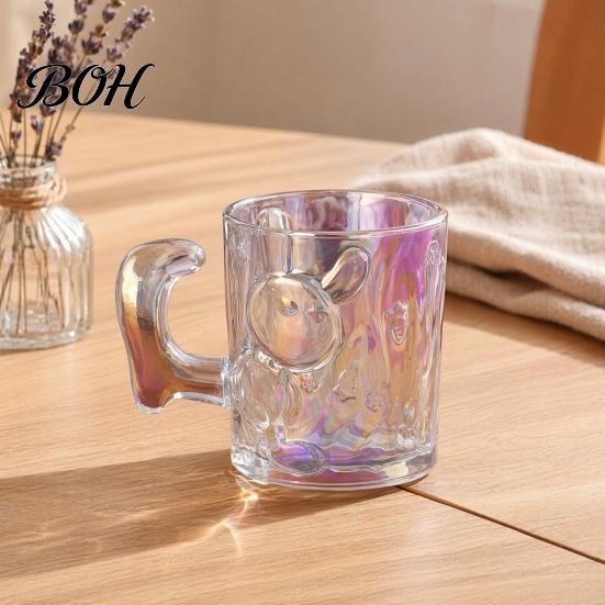 Milk Drinking Glass Cute Cat Mug, Clear Coffee Cup with Handle, Funny Hot Water Safe Glassware for Tea, Milk, Coffee, Gifts Women, Lovers Animal