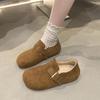 White Spotted Lamb Wool Shoes for Women's Outer Wear 2025 Winter Outer Wear New Velvet Flat Mary Jane Cotton Shoes