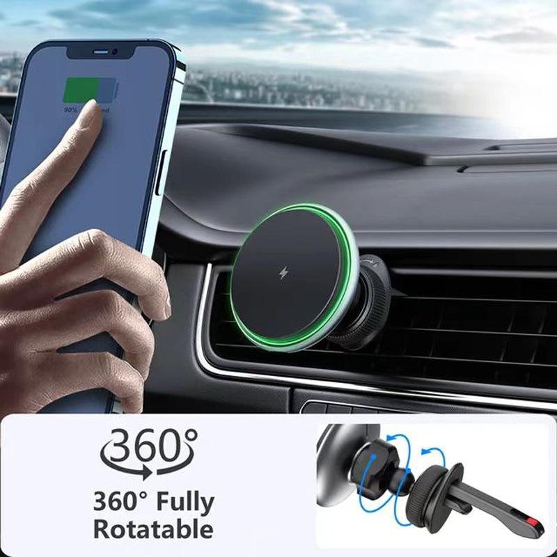 

15W Magnetic Wireless Car Phone Holder Adjustable 360 Degrees Car Charger For Iphone15 14 13 Pro Samsung Universal Phone чёрный